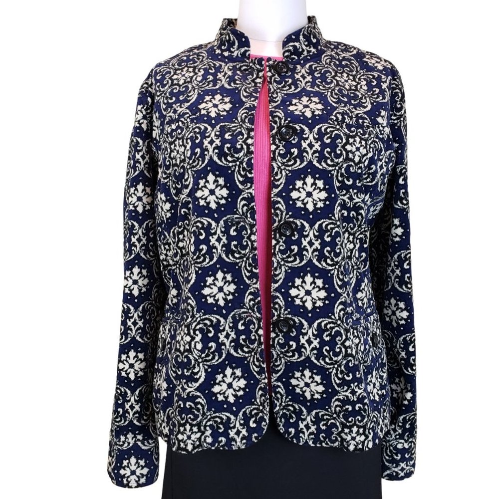 Charter Club Cotton Button Front Mandarin Collar Jacket M